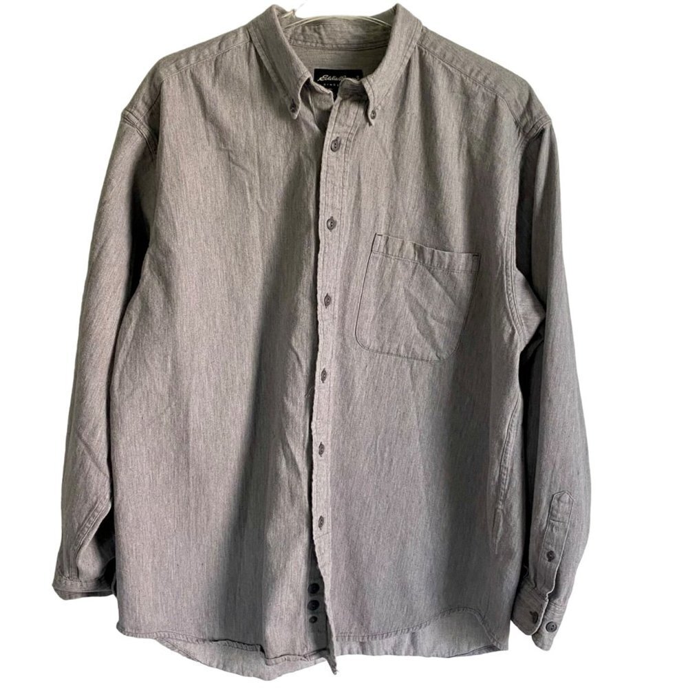 Eddie Bauer Long Sleeve Button Down Shirt Grey Cotton Men's Large